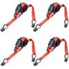 PETEX 4 cinghie a cricchetto automatiche, autoavvolgenti, 1 pezzo, 5 m x 25 mm, 350/700 daN, rosso, doppio gancio a punta
