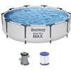 Bestway - Steel Pro MAX, piscina fuori terra, rotonda, set con pompa filtrante, diametro 305 x 76 cm, colore grigio chiaro