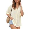 Niwicee Blusa da Donna in Lino Camicetta da Donna, Elegante Casual Camicia con Scollo a V con Bottoni Casual, da Ufficio, da Lavoro T-Shirt Estivo per Ragazze e Donna-Giallo-XXL