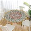 FANSU Tovaglia Rotonda 180cm Antimacchia, Verde Beige Mandala Rotondo Tovaglie Da Tavola con Bordo Elastico Impermeabile Copritavolo in Poliestere per Picnic Cucina Casa
