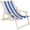 Springos - Sedia a sdraio da giardino o da spiaggia, in colore blu e bianco, con braccioli in legno. - multicolore