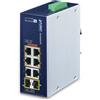 PLANET Switch di rete PLANET IP30 Industrial 4-Port Non gestito Gigabit Ethernet (10/100/1000) Supporto Power over (PoE) Blu, Bianco [IGS-824UPT]