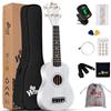 Winzz Ukulele Soprano Principianti Kit per Bambini Adulti, 21 Pollici Ukulele Bianco con 9 Accessori, Accordatore, Custodia, Tracolla, Corde, Adesivo per Tastiera, Carta degli Accordi