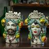 CERAMICHE CALTAGIRONE TESTE DI MORO IN CERAMICA SICILIANA DECORO FRUTTA H. 22 CM