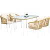 Outsunny Set da Giardino in Rattan PE e Alluminio con Tavolo in Vetro e 4 Sedie Impilabili, Giallo|Aosom