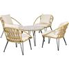 Outsunny Set da Giardino 5 Pezzi in Rattan con Tavolo Rotondo Ø82x50 cm e 4 Sedie 72x72x75 cm con Cuscini|Aosom