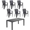 COSE DA CASA Tavolo da giardino con 6 sedie braccioli in resina antracite effetto rattan bar