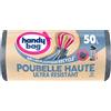Handy Bag Rotoli da 10 sacchetti per immondizia da 50 litri, alta resistenza, 80% plastica riciclata, chiusura con manici scorrevoli, tecnologia ultra protezione, anti-perdita, 47 x 85 cm