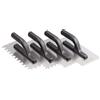 Mivos Set di 4 spatole dentate in acciaio inox 6x6 8x8 10x10 12x12 mm - Cazzuola dentata 270x130 con manico in plastica - Cazzuola per piastrelle antiruggine - grattugia - Made in EU
