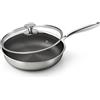 Innerwell Padella in acciaio inossidabile, Padella Induzione con Coperchio, Rivestimento a nido d'ape antigraffio, Padelle Adatte Per Forno, Universali Pentole, Senza PFOA, 28 cm