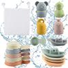 BIQIQI Giochi Bagnetto, 16 Pezzi Giocattoli da Bagno per Bambini, Giocattoli Animali in Silicone con barchette da bagno impilabili e cucchiaio, Giocattolo a Acqua per Bagno, Piscina, Spiaggia