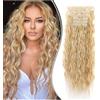Dcbaboo Extension Capelli Clip 6PCS Extension Clip Capelli Finti Ricci Posticci per Capelli Lunghi Mossi Clip in Hair Extension Ondulati Sintetici Naturale per Donna, Biondo naturale/Biondo candido