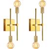 LQUNFYL 2 Pezzi Applique da Parete Interno Vintage con Doppio Braccio, Oro Quadrato Applique Industrial, Lampada da Parete Orientabile Metallo, Applique 2 Luci E27, Faretto da Muro, Luce Specchio Bagno