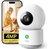 AOSU 4MP Telecamera WIFI Interno, Videocamera Sorveglianza Interno 5G/2.4 GHz WiFi, Chiamata One-touch, 360° Tracciamento del Movimento, Audio Bi-direzionale, Compatibile con Alexa(4MP-1 confezione)