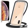 Oelrstfe Cover con Cordino per iPhone XS Max, Trasparente Silicone Custodia con Regolabile Collana Laccio Tracolla, Antigraffio Proteggere Case Corda per iPhone XS Max, Nero