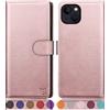 SUANPOT Cover per iPhone 14 6.1 Blocco RFID Portafoglio Slot CarteSupporto Cellulare Magnetica custodia Pelle Sintetica Cover per apple 14 6.1 Oro Rosa