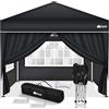 tillvex Gazebo 3x3m impermeabile | Gazebo pieghevole pop-up regolabile in altezza | Tenda da giardino protezione UV 50+ | Tenda Padiglione con borsa (Nero - con 4 Laterali)