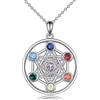 YFN Collana con ciondolo a forma di albero e fiore della vita, in argento Sterling, con 7 chakra, gioielli curativi, regalo spirituale per yoga, per donne e ragazze, Argento sterling, Zirconia cubica