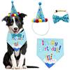 WUBAYI Set di bandana di compleanno per cani, con cappello e papillon per feste di compleanno a forma di cagnolino, decorazione per cani e gatti (blu)