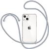 XTCASE Cover per iPhone 13 con Cordino, Trasparente Custodia con Laccio Collo Tracolla Corda Cinghia, Ultra Sottile Morbido TPU Silicone Antiurto AntiGraffio Case, Grigio Chiaro