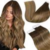 LaaVoo Extension Biadesive Capelli Veri 60cm 20pz Marrone Ombre a Marrone Chiaro Biadesivo Extension Umani Lisci Remy Extension Capelli Veri Invisibili Adesive 50g #6/8/14