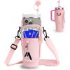 WALLFID Porta Bottiglia d'Acqua per Stanley 40oz Tumbler,con Tracolla Regolabile e Tasca per Telefono, Portaborraccia Zaino INC Neoprene con Cannuccia,per Camminate e Fitness(Rosa)