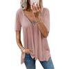 ABYOVRT Magliette Donna in Cotone Estive Camicette Manica Corta Camicia Elegante Blusa Moda T-Shirt Scollo a V Top con Cerniera Tee Maglietta Casual Shirt,Rosa,L