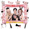 SOSAYI Cornice gonfiabile per 40° compleanno, con 22 accessori fotografici, 40° Photo Booth, Happy Birthday Party Fotobox accessori, oro rosa selfie per donne compleanno