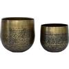 DRW Set di 2 vasi rotondi in ottone dorato invecchiato 25 x 22 e 30 x 27 cm