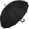 iX-brella Ombrello lungo, di alta qualità, 16 pezzi, con sistema automatico resistente alle tempeste, Nero, 100, Ombrello automatico