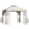 Outsunny Gazebo 3x3 m in Acciaio e Tessuto a Rete con Doppio Tettuccio Impermeabile Anti-UV e Tende con Zanzariere, Bianco|Aosom