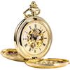 TREEWETO Antique Mens Pocket Watch Skeleton Mechanical Half Hunter Golden/Bronze/Silver Double Case Roman Numerals