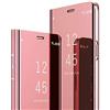 MRSTER Samsung Galaxy S10+ Cover, Mirror Clear View Standing Cover Full Body Protettiva Specchio Flip Custodia per Samsung Galaxy S10 Plus. Flip Mirror: Rose Gold