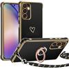 TUUTPU Cover per Samsung Galaxy A55 5G con Cordino, Custodia con 360° Metallo Ring Kickstand, Ultra Sottile Morbido Silicone Antiurto Protettivo Case con Regolabile Laccio Tracolla Collana - Nero