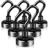 swihorab Magnethaken, Ganci magnetici, confezione da 6 ganci magnetici extra forti 20 mm 15 kg Magneti al neodimio super resistenti con ganci, magneti al neodimio ganci per cucina nero