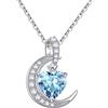 Qings Collana Acquamarina Pietra Pendente Luna Birthstone in Argento 925 Donna Ciondolo Cuore Marzo Pietra Zaffiro Blu per Suocera