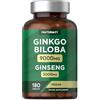 Horbäach Ginkgo Biloba e Ginseng Integratore | Ginkgo 9000 mg e Radice di Ginseng Coreano 3000 mg | 180 compresse vegane | di Horbaach