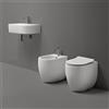 CERAMICA KERASAN Sanitari Flo filomuro scarico traslato senza brida rialzati cm. 54x37 con sedile avvolgente chiusura standard di Ceramica Kerasan - Cod. Articolo: 311901+312401+318901