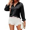 Atxnn Camicia da Donna Elegante Camicia con Scollo a V Blusa Maniche Lunghe Camicetta Button Down in Raso di Seta a Unita Top da Ufficio, Casual