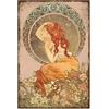 GLOBLELAND Targa in Metallo Vintage Mucha in Ferro Ragazza con Capelli Lunghi Art Nouveau Beauty Targa in Metallo Circondata da Fiori in Ferro Ragazza Retro Decorazione 12x8 Pollici