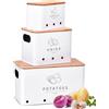YESLUSY Porta Patate Cucina, Set di 3 Contenitore per Patate, Cipolle e Aglio con Coperchio in Bambù e Fori di Ventilazione, Contenitori Salvaspazio Cucina Design Retrò Design Retrò (Bianco)