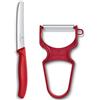 Victorinox Swiss Classic Set di Coltelli da Cucina con Pelaverdure, 2 Pezzi, per Verdura, Lama Affilato, Acciaio Inox, Lavabile in Lavastoviglie, Rosso