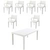 COSE DA CASA Set 6 Sedia con braccioli e tavolo da giardino in resina bianca effetto legno pe