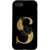 Gold Floral Initial Letters on Solid Bla Custodia per iPhone SE (2020) / 7 / 8 Initial S Lettera Floreale Rosa 0n Nero Opaco Sfondo Grip
