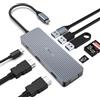 Qhou Hub USB C 9 in 1, triplo display, 2 x HDMI/VGA, Mac Pro/Air Docking Station per Dell, Surface, HP, Lenovo, dispositivi di tipo C (ricarica SD/TF+USB A 3.0/2.0+PD)
