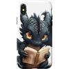 dragon.creations Custodia per iPhone X/XS carino anime nero bambino drago seduto leggendo un libro biblioteca