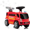 MR J toys&more MrJ Camion dei Pompieri Cavalcabile per Bambini con Tasto Sparabolle Luci Veicolo elettrico con Pedale per accelerazione, Funzione Retromarcia, Fire Squad, con Sirena e Pulsanti