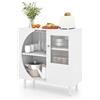 GYMAX Credenza da Buffet, 80 x 30 x 80 cm, Mobiletto per Cucina,Porta in Vetro Ondulato, Portabicchieri a 2 File, Ripiani Aperti, Metallo e Legno, per Soggiorno Moderno, Sala da Pranzo, Bianco