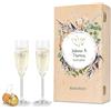 GRAVURZEILE Leonardo - Calici da champagne incisi - Matrimonio floreale - personalizzati con nome e data - con scatola di legno - come regalo di fidanzamento - il regalo di nozze perfetto