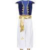 renvena Bambino Abito Principe Arabo Oriente Sultano Costumi Carnevale Halloween Gilet+Pantaloni Set Costume Genio della Lampada Cosplay Travestimenti Gioco di Ruolo Blu reale 5-6 anni